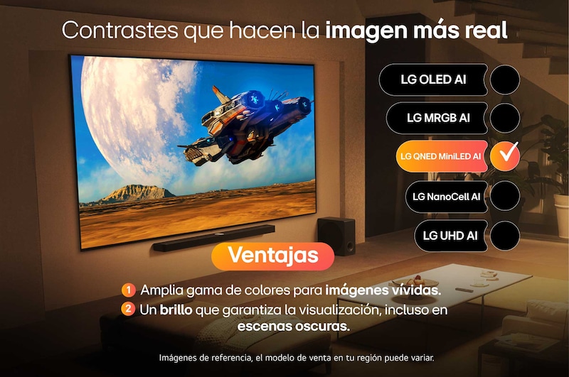 LG QNED evo AI QNED85 Mini LED Ultra Big TV is wall-mounted in a living room, displaying a sports victory celebration with vivid colors and refined picture quality across the wide screen as a family cheers together.